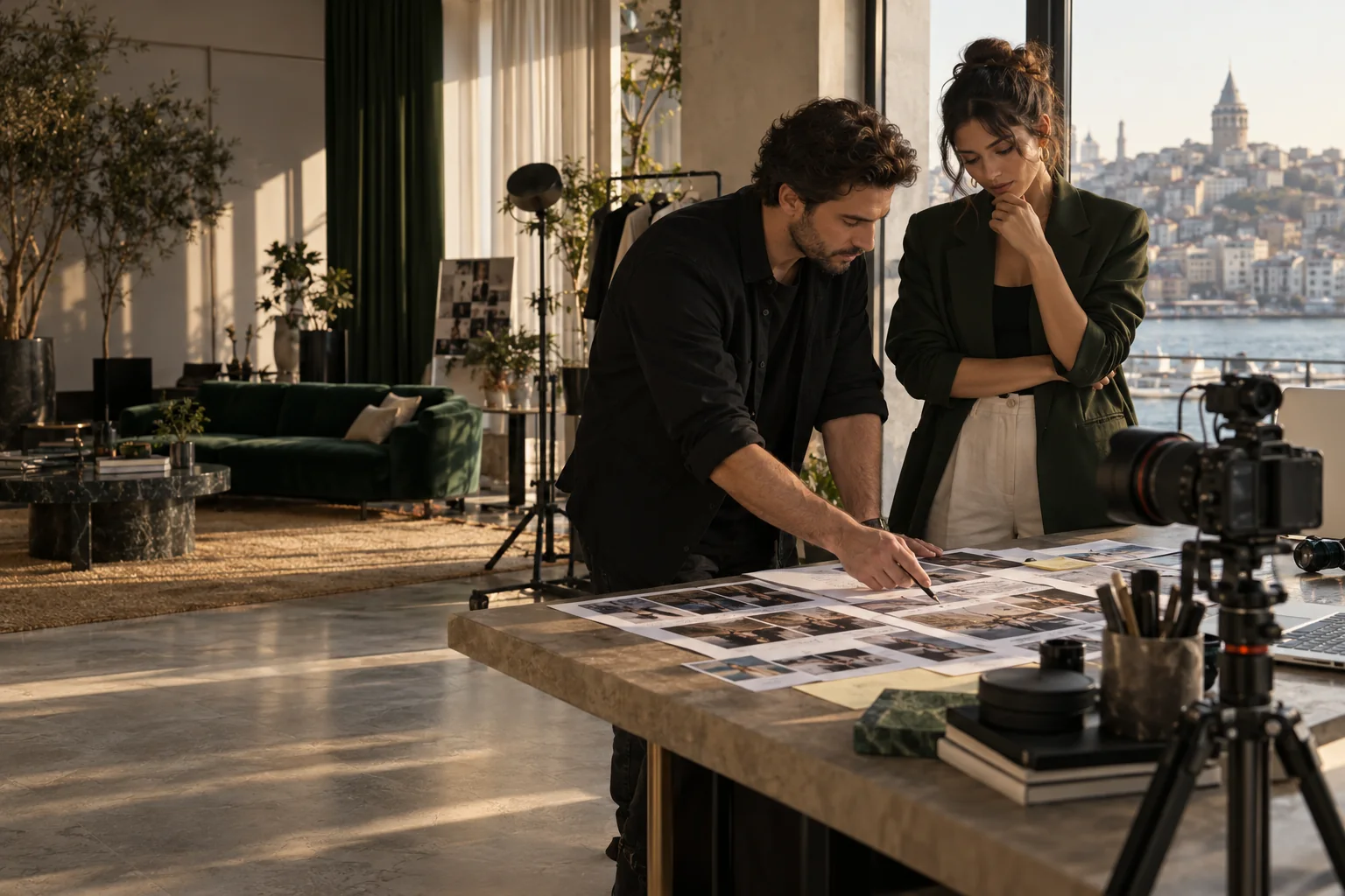 Two creative professionals reviewing a content plan; representative image