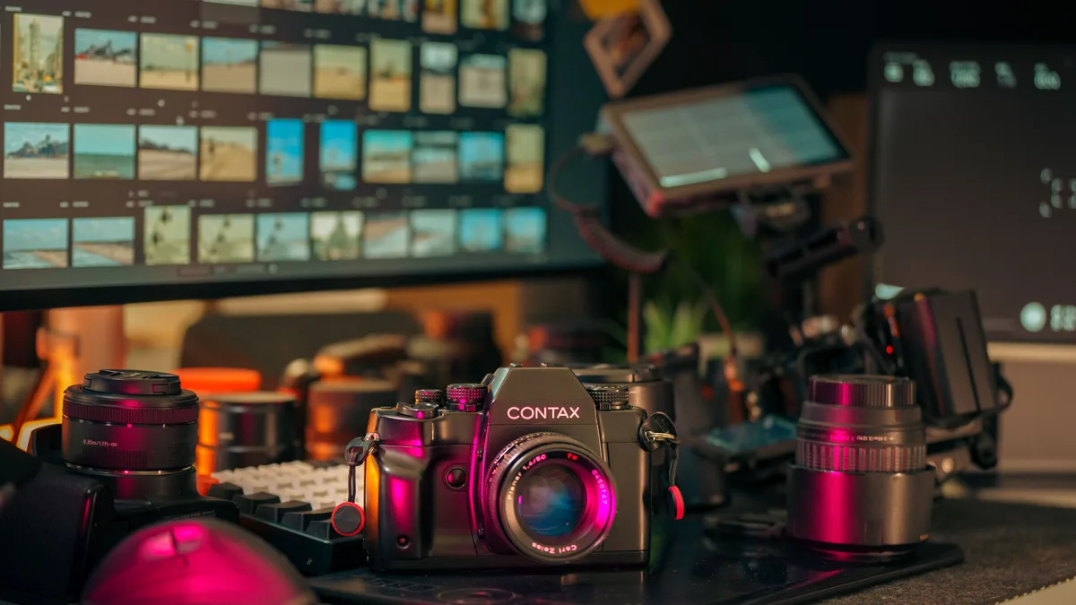 Kamera ve monitörlerle kurulmuş çağdaş fotoğraf stüdyosu
