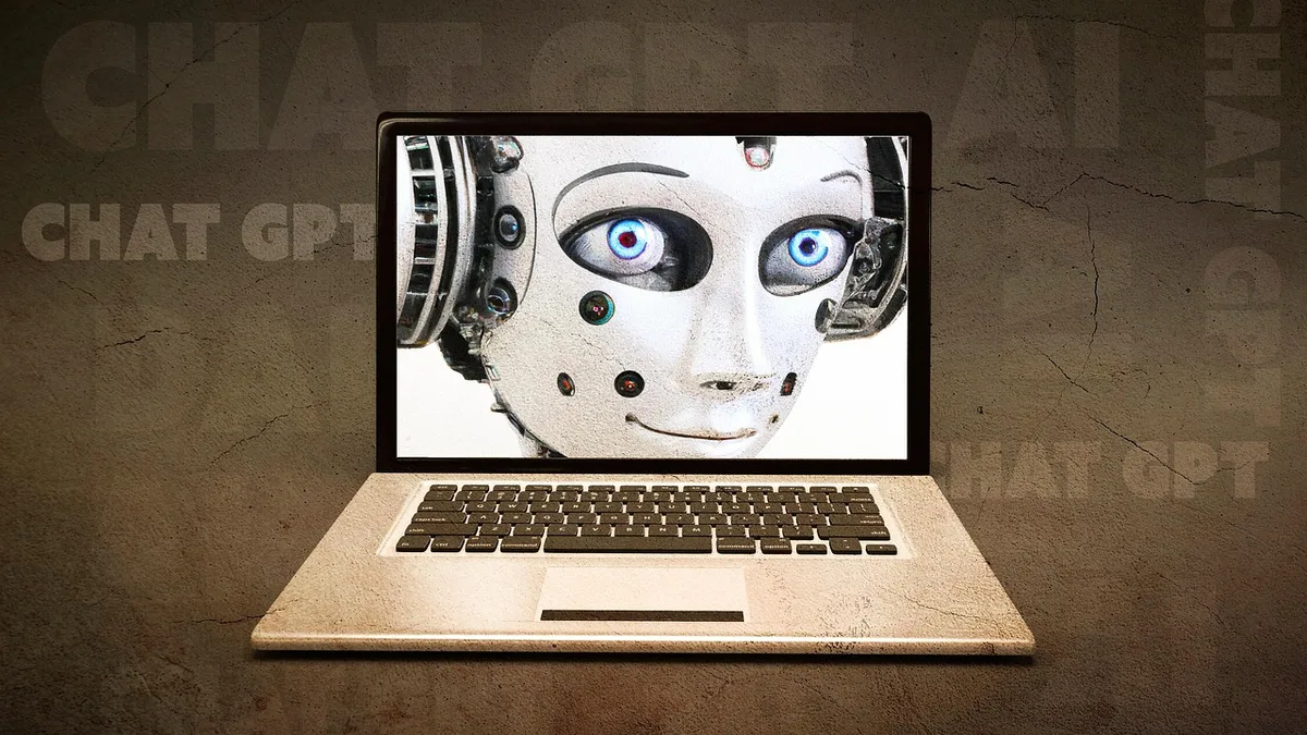Dizüstü bilgisayarda yapay zekâyı temsil eden robot görseli