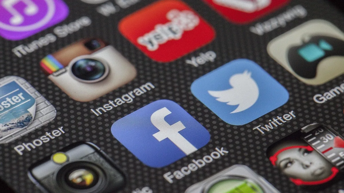 Ekranında sosyal medya uygulamaları görünen akıllı telefon