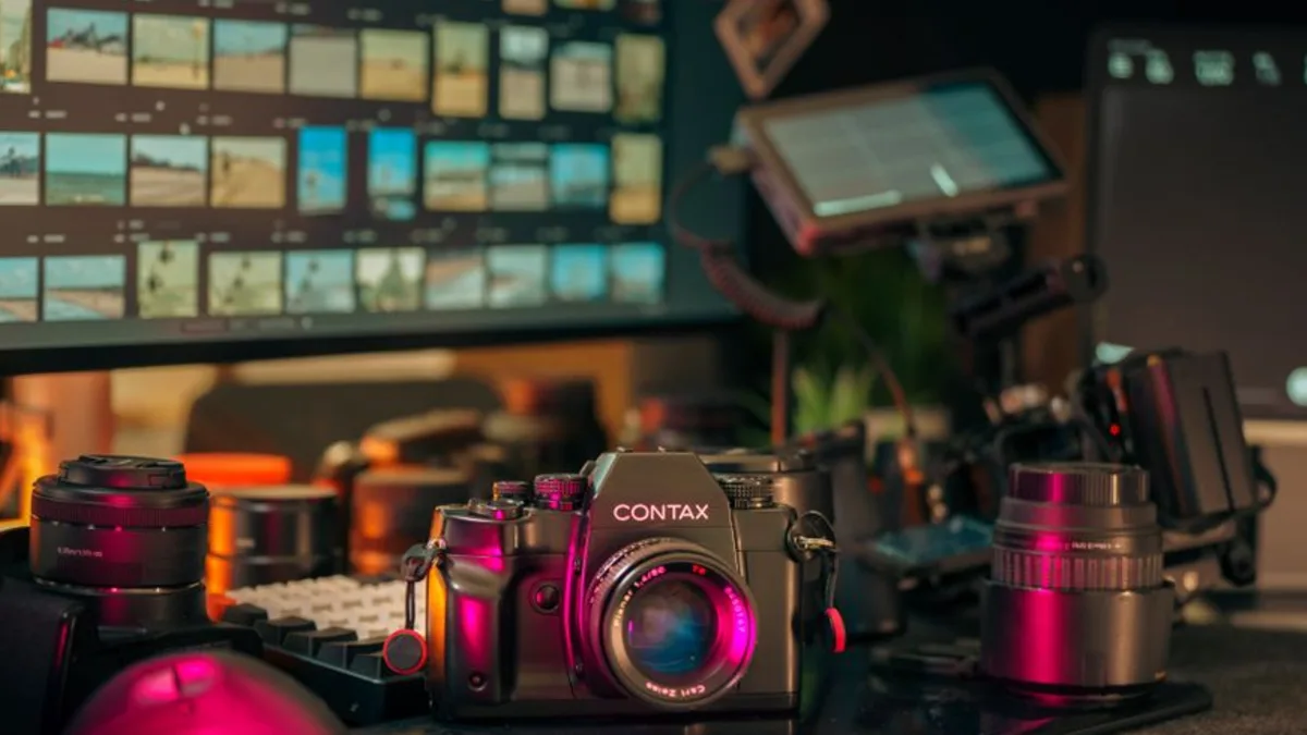 Kurgu masasında kamera ve video zaman çizelgesi ekranı