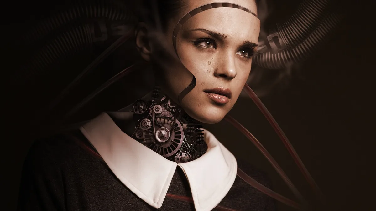Karanlık fonda beyaz insansı robot